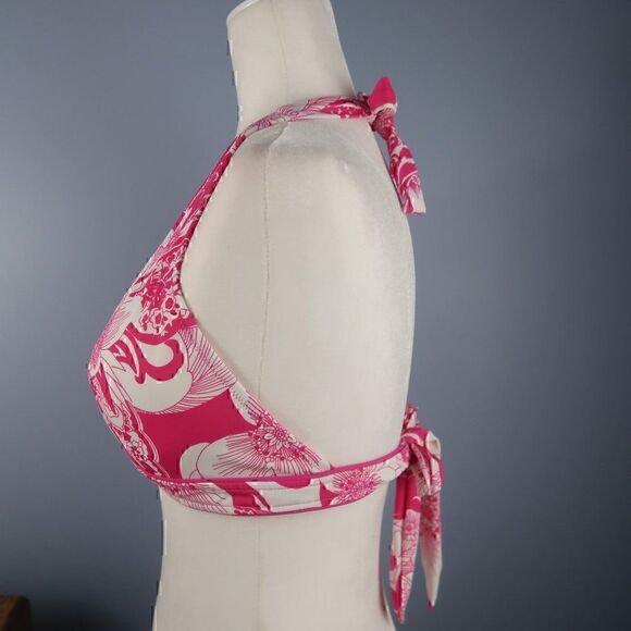 LEILANI PINK FLORAL PADDED HALTER BIKINI SWIM TOP SIZE XL - Picture 7 of 8